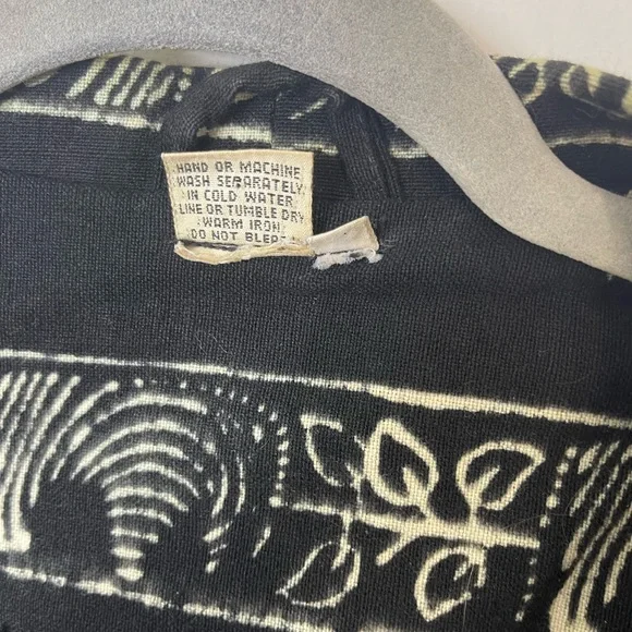 Vintage Boho Mudcloth Robe Poncho Kimono Safari Zebra Black Heavyweight Cotton L - Picture 5 of 8